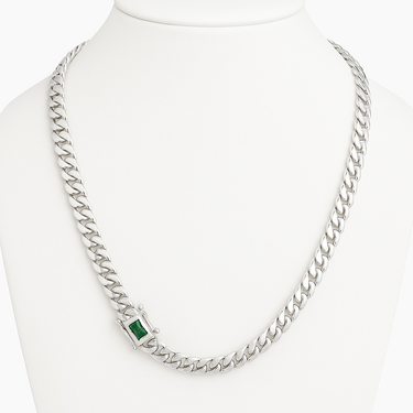 999 Silver Plated Cuban Chain - 8mm with Emerald Clasp